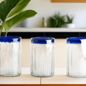 Glass Cup Blue Rim